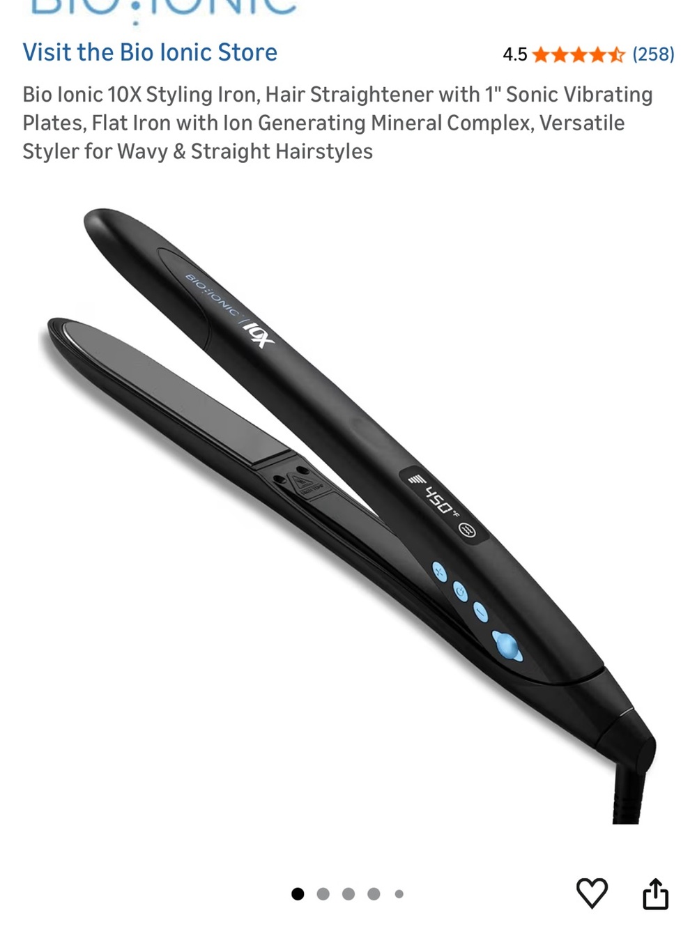 Bio Ionic 10X Black Hair Straightener - 1" Styling Iron